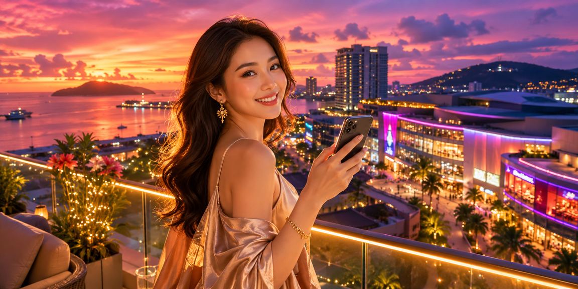 Pemain kasino mudah alih di Kota Kinabalu menggunakan telefon untuk bermain poker